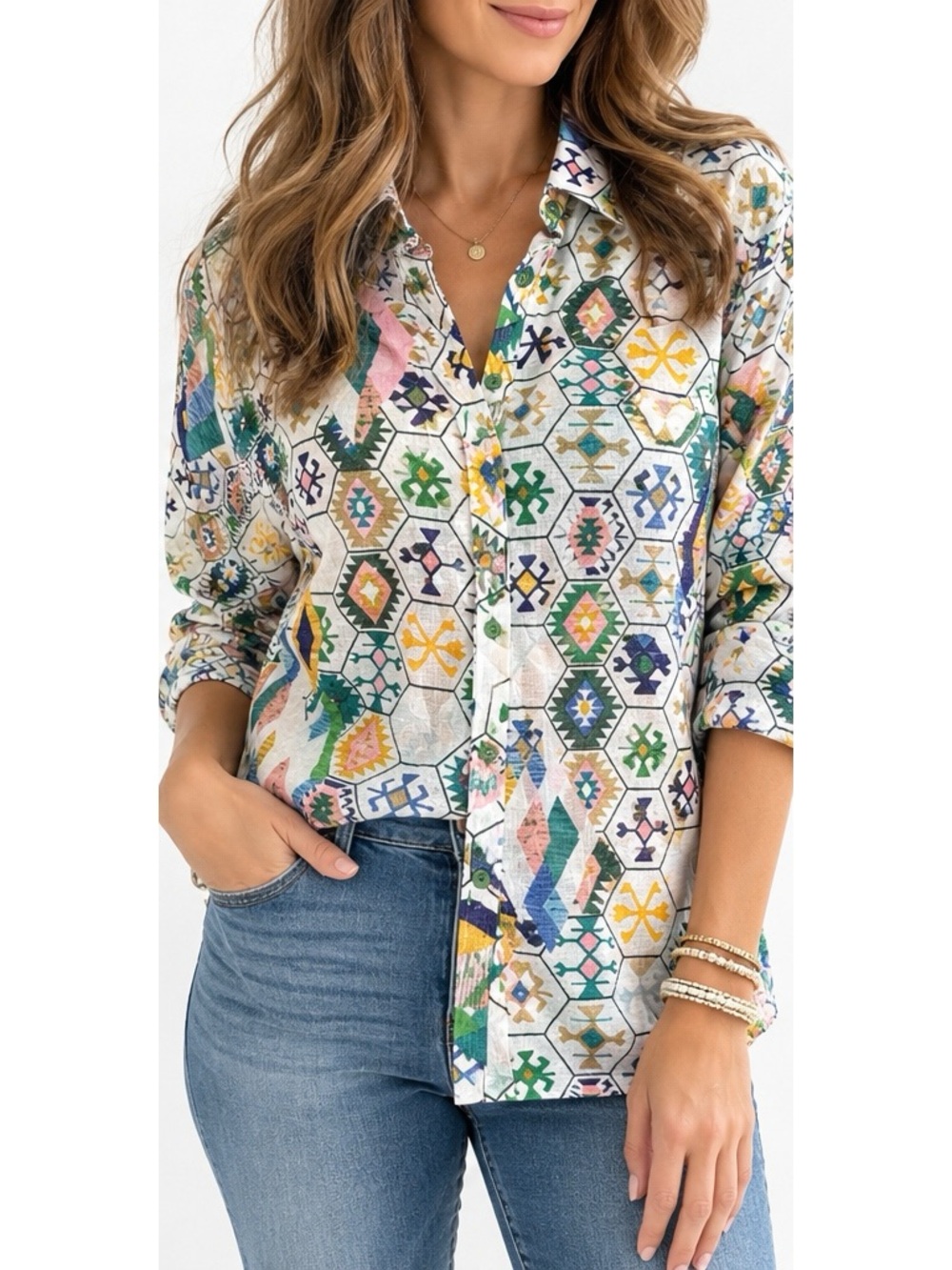 NWOT Morghy Art Shirts Colorful Geometric Print Button Down Shirt XL